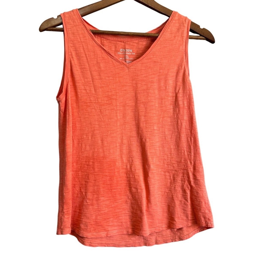 Chico's The Ultimate Tee Tank Top Womens 0 Small Orange Excellent‎ Slub V-Neck